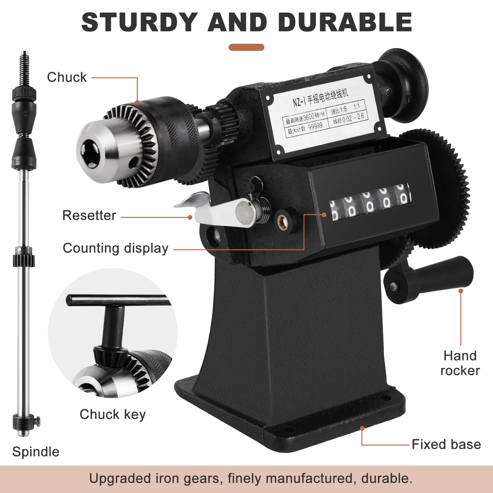 Epidioxi Manual Coil Winding Machine 1/16''- 1/2'' Hand Coil Winder with Counter for Spirals, Motor Coil, Guitar Pickup Coils